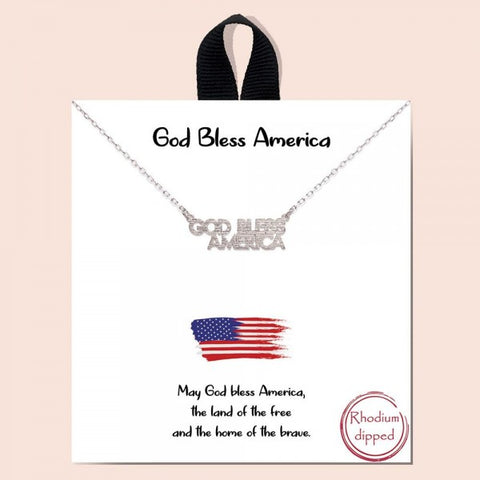 Dainty Chain Link Necklace Featuring 'God Bless America' Pendant