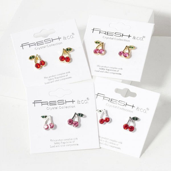 Rhinestone Cherries Stud Earrings