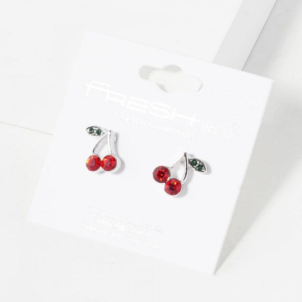 Rhinestone Cherries Stud Earrings