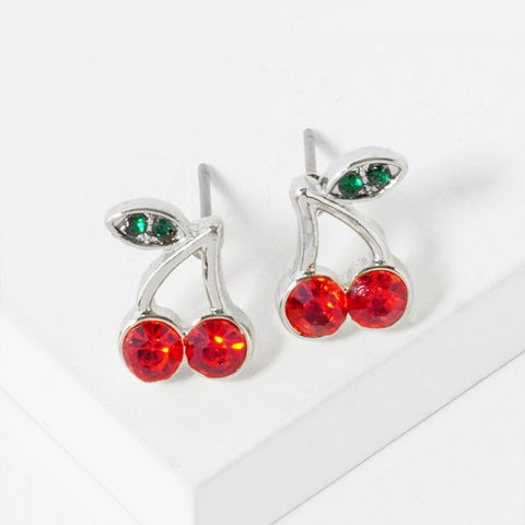 Rhinestone Cherries Stud Earrings