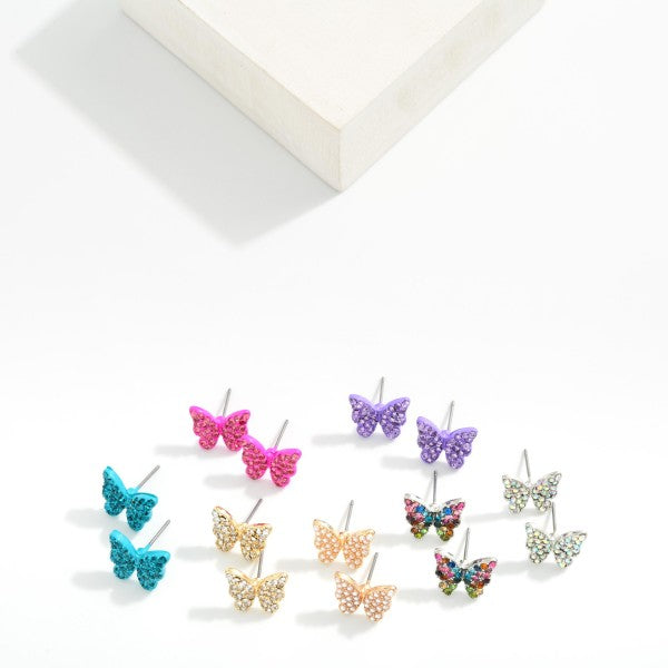 Pave Rhinestone Butterfly Stud Earrings