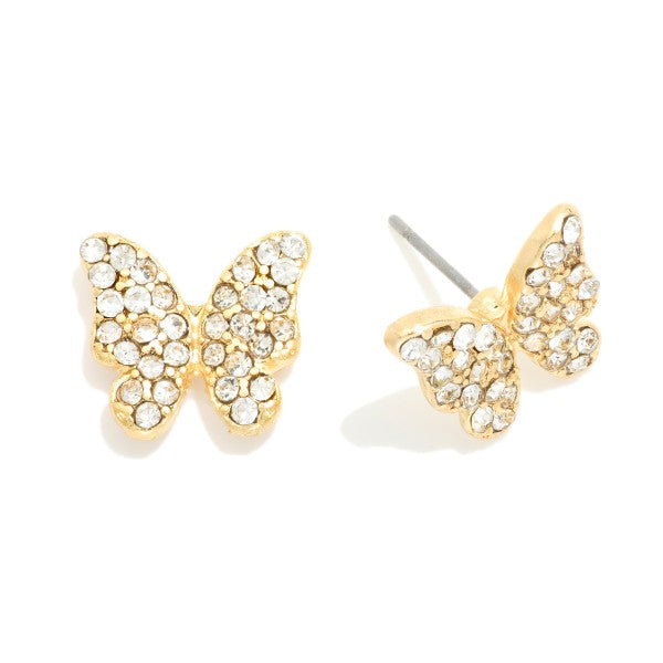 Pave Rhinestone Butterfly Stud Earrings