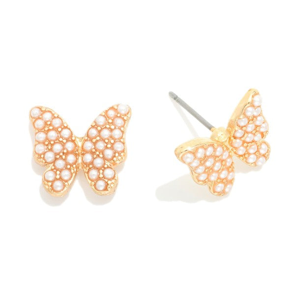Pave Rhinestone Butterfly Stud Earrings