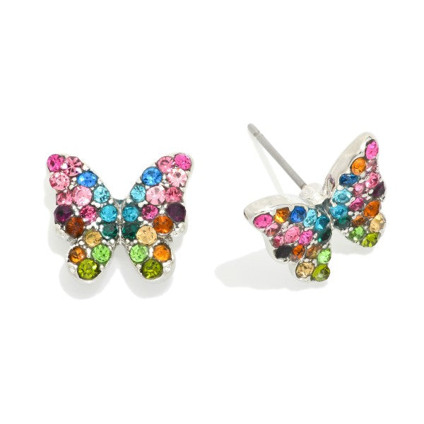 Pave Rhinestone Butterfly Stud Earrings