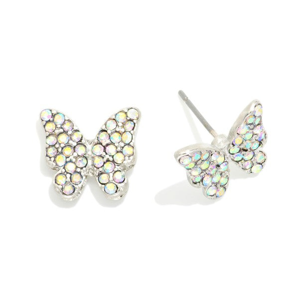 Pave Rhinestone Butterfly Stud Earrings