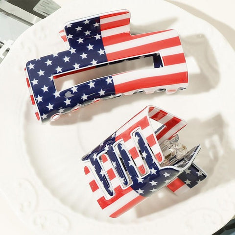 Americana Print Acetate Claw Hair Clip