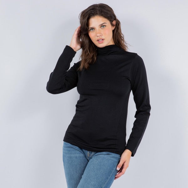 Fleece Lined Mock Neck Long Sleeve Top