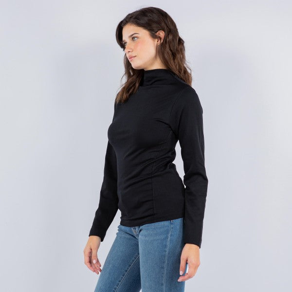 Fleece Lined Mock Neck Long Sleeve Top