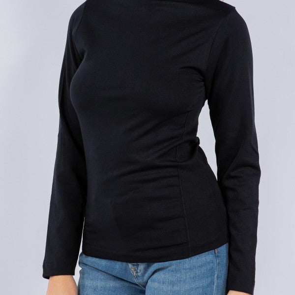 Fleece Lined Mock Neck Long Sleeve Top