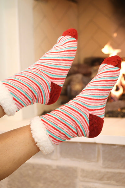 Candy Cane Sherpa Socks