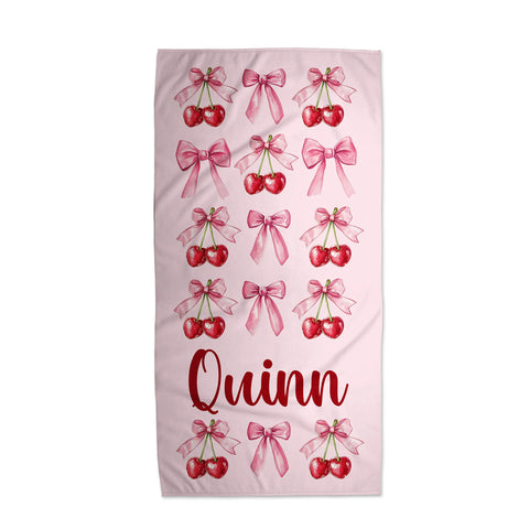 Pink Cherry Bow Towel