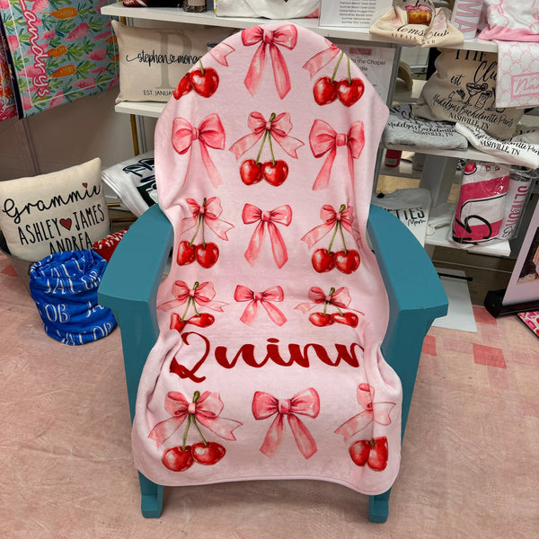 Pink Cherry Bow Towel