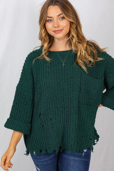 Distressed sweater with pocket